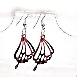 Black & Red Butterfly Wing Earrings - Fairy Earrings - Moth Earrings
